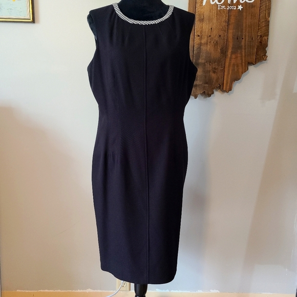 Anne Klein Dresses & Skirts - Anne Klein Black Sheath  Shift Houndstooth Trim Sleeveless Midi Dress Womens 14